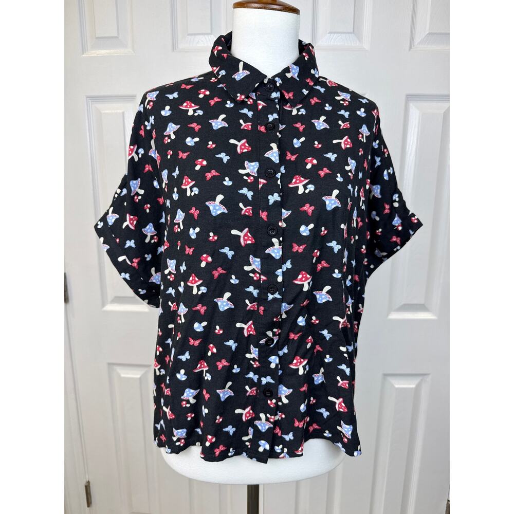 Hot Topic Mushroom Print Button Up Shirt Cottagecore Fairy Grunge M